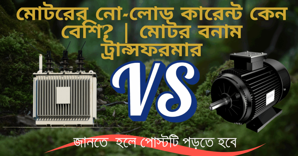 Comparison of a transformer and an induction motor explaining why motor no-load current is higher due to the air gap.