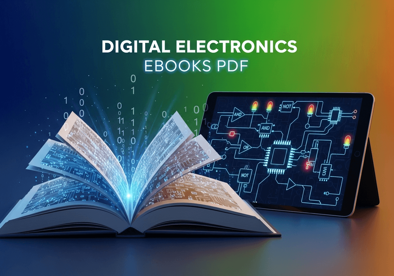 Digital Electronics Ebook cover for EEE/ECE job exams, showing logic gates and microcontrollers