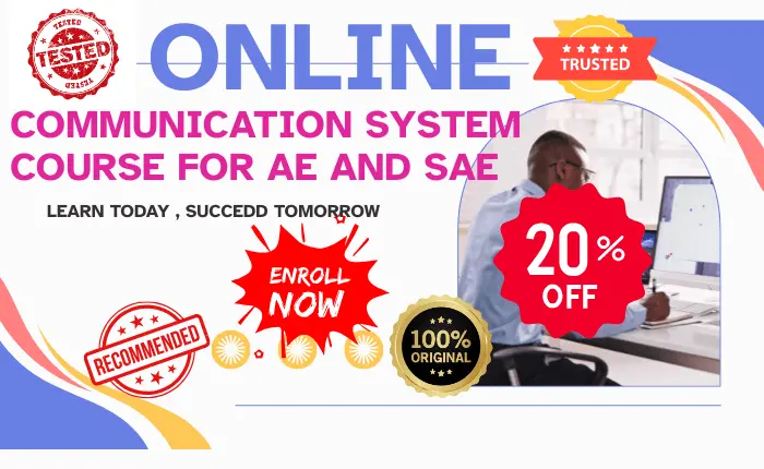 Promotional banner for the Online Communication System Course for AE and SAE job preparation in Bangladesh, featuring a 20 percent discount.