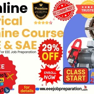 Promotional banner for the Online Electrical Machine course for EEE AE and SAE job preparation in Bangladesh, starting on April 1st, with a discounted price of 500 Taka.