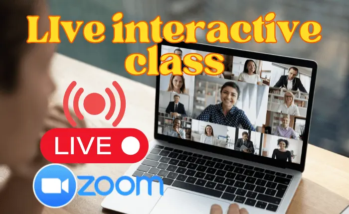 Promotional banner for Live Interactive Classes featuring a laptop screen with a Zoom video call and live streaming icons for online EEE coaching.